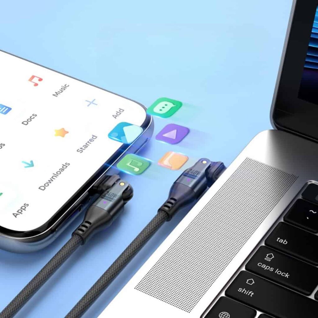 SlimWin USB-C-USB-C 240W Gyorstöltő és Adatkábel 480 Mbps – 180° Hajlítható | SlimWin