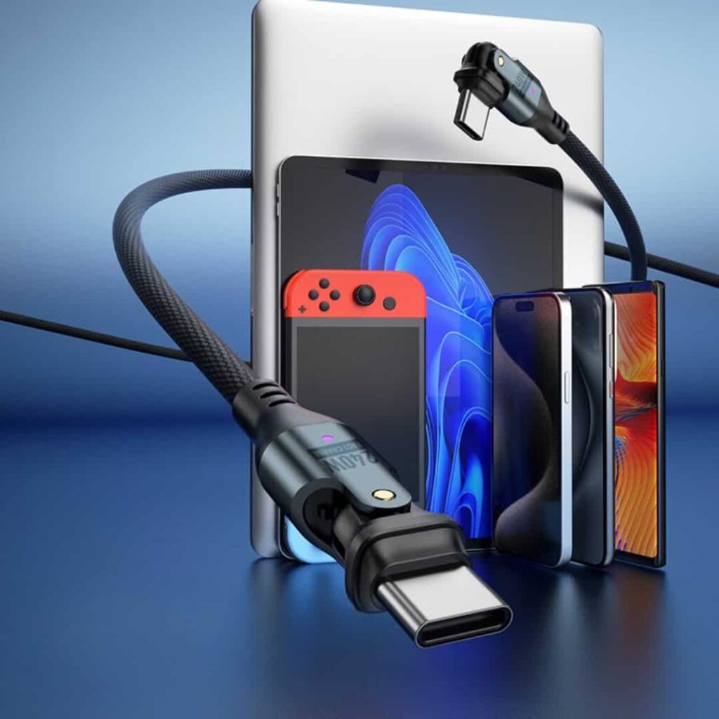 SlimWin USB-C-USB-C 240W Gyorstöltő és Adatkábel 480 Mbps – 180° Hajlítható | SlimWin